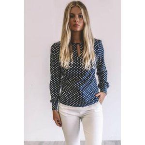 AMAZING LACE  navy polka dots blouse size S